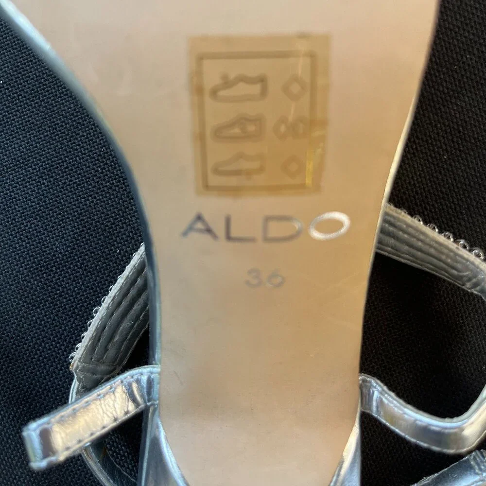 ALDO Embellished Sparkly Silver Rhinestone Strappy Heels Size 6